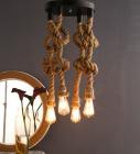 Black and Brown Rope Hanging Light With Filament Bulbs by Homesake