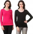 Clo Clu Solid Women Round Neck Blue, Pink T-Shirt  (Pack of 2)