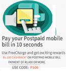 Rs. 100 cashback on postpaid mobile bill payment of Rs. 400 & more