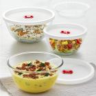 Borosil Glass Solid Serving & Mixing Bowls with Lids, Oven & Microwave Safe Bowls, Set of 3 (500 ml + 900 ml + 1.3 L), Borosilicate Glass, Clear