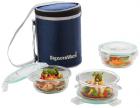 Signoraware Executive Glass Lunch Box Set with Bag, 390ml/16cm, 3-Pieces, Transparent