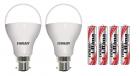 Eveready Base B22D 14-Watt LED Bulb (Cool Day Light, Pack of 2) with Free 4 AAA Alkaline Batteries