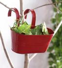 Red Metal Oval Railing Planter by Alia Impex