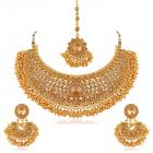 Apara Bridal Gold Plated Pearl LCT Stones Necklace Set For Women (Golden)