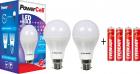PowerCell 7 W LED Bulb Pack of 2 with Free 4 Batteries  (White, Pack of 2)