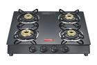 Prestige Marvel Plus Aluminum 4 Burner Gas Stove, Black