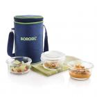 Borosil Klip-N-Store Glass Lunch Box Set, 3-Pieces, 240 ml, Blue