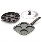 Cello Aluminum Non-Stick 4-Cavity Uttapam Maker and 12-Cavity Appam Maker, Grey & Black, Set of 2pcs