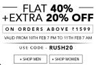 Tuesday Night Rush: Flat 40% + Extra 20% OFF