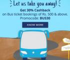 Get 30% Cashback on Bus tickets bookings of Rs. 500 more