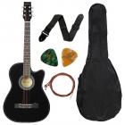 Juârez Acoustic Guitar, 38 Inch Cutaway, 038C with Bag, Strings, Pick and Strap, Black
