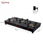 Lifelong LLGS23 Glass Top 3 Burner Gas Stove, Manual Ignition, Black