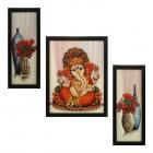 3 PC Set of Lord Ganesha Paintings (1060) Without Glass 5.2 X 12.5, 9.5 X 12.5, 5.2 X 12.5 inch