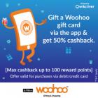 50% cashback on Woohoo giftcard via app