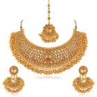 Apara Bridal Gold Plated Pearl LCT Stones Necklace Jewellery Set For Women (Golden)