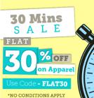 Flat 30% Off on Appare from 3.00 PM to 3.30 Only