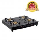 Lifelong Glass Top Gas Stove, 4 Burner Gas Stove, Black