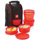 Cello Max Fresh Super Polypropylene Lunch Box Set, 225ml, 4-Pieces, Red