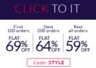 Flat 69% off + Extra 15% cashback on all products for first 100 orders