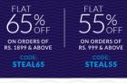 Flat 65% off on 1899 & 55% off on 999 + 15% cashback via Mobikwik