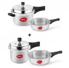 Pigeon Aluminium Set of 4 Induction Base Pressure Cooker (5L,3.5L,3L,2L)