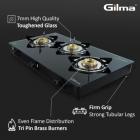 Gilma Rio 3 burner Glass Cooktop Stainless Steel Manual Gas Stove  (3 Burners)