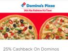Additional 25% cashback on Dominos with Mobikwik wallet payment (max 100)