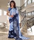 Trendz Style Striped Fashion Synthetic Chiffon Saree  (Blue, White)