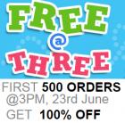 100% OFF For First 500 users @ 3pm, on 23rd June