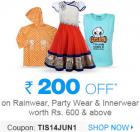 Rs. 200 OFF on Rainwear, Innerwear and Party Wear of Rs. 600 & above