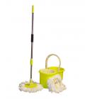 Abhinandan Mini Eco Mop with Plastic Spinning Bucket and 2 Microfiber Mop Heads