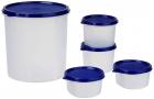 Amazon Brand - Solimo Round Plastic Containers, Set of 5 (2 x 310 ml, 2 x 225 ml, 1 x 3L), Blue