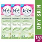 Veet Silk and Fresh Hair Removal Cream, Dry Skin - 50g Pack of 3