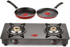 Pigeon Gas Stove Combo - Brunet 2 Burner Gas Cooktop + Flat tawa 250 + Fry Pan 240 Stainless Steel Manual Gas Stove  (2 Burners)