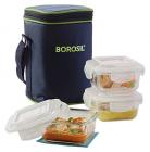 Borosil Klip N Store Microwavable Containers with Lunch Bag, 320ml, Set of 3, Clear