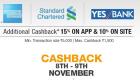 Additional 10% cashback with American Express, SC & Yes Bank