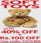 Soft Toys at Upto 40 % Off + Extra Rs. 100 Off