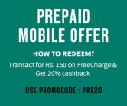 20% cashback on prepaid mobile recharge of Rs. 150 or more
