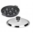 BMS Lifestyle BMS-7KWL Non-Stick 7 Cavity Appam Patra with lid, Black