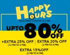 Happy Hours Upto 80% off+ Extra 15% off on Fashion + 15% Cashback with MobiKwik