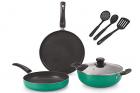 Nirlon Greenchef Granite Cookware Combo Gift Set, Green, 7 Piece