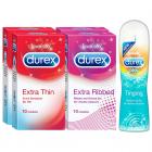 Durex Pleasure Packs (Condoms - 10 Count (Pack of 2, Extra Thin), Condoms - 10 Count (Pack of 2, Extra Ribbed), Pleasure Gel - 50 ml (Tingle))